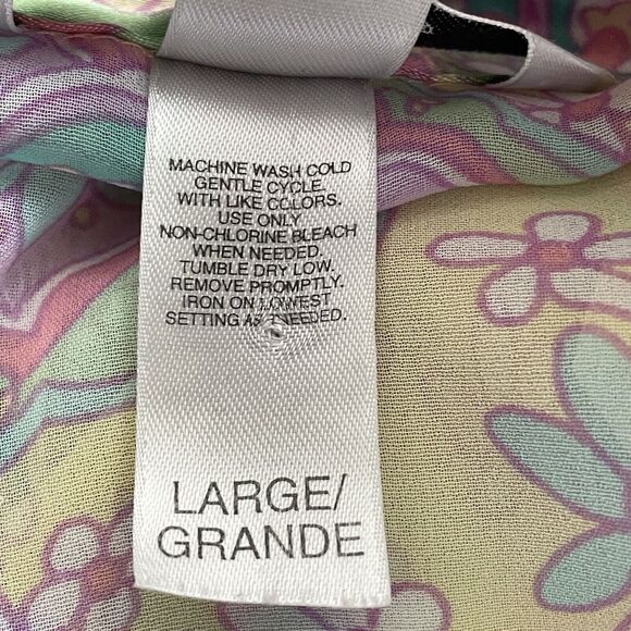 DELICATES Semi Sheer Kimono Robe Pastel Floral On Yellow (no belt) Women’s L - Picture 9 of 9